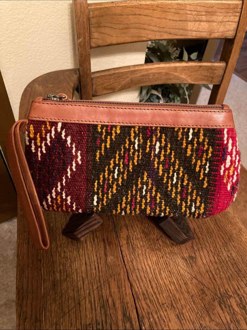 Nena & Co. MOROCCO Wool & Leather Wristlet Clutch Handmade EUC
